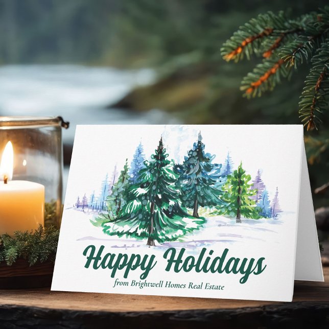 Beautiful Happy Holidays Christmas Trees Business Helgkort (Skapare uppladdad)