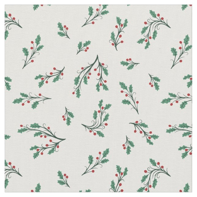 Beautiful Holly Seamless Christmas Pattern Tyg (Närbild)