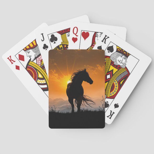 Beautiful Horse Flowing Mane and Tail Sunset Casinokort (Baksidan)