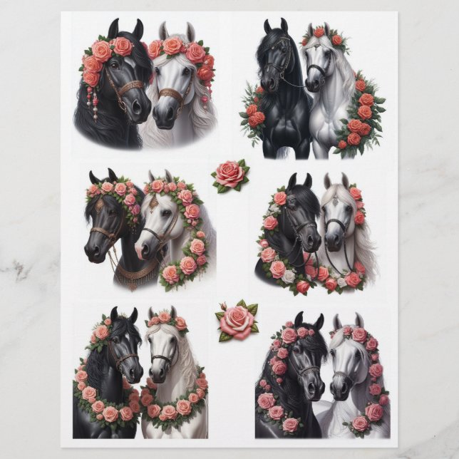 Beautiful Horse Pairs with Pink Rose Wreaths (Framsida)