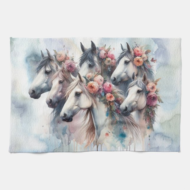 Beautiful Horses Floral Kitchen Towel Kökshandduk (Horisontell)