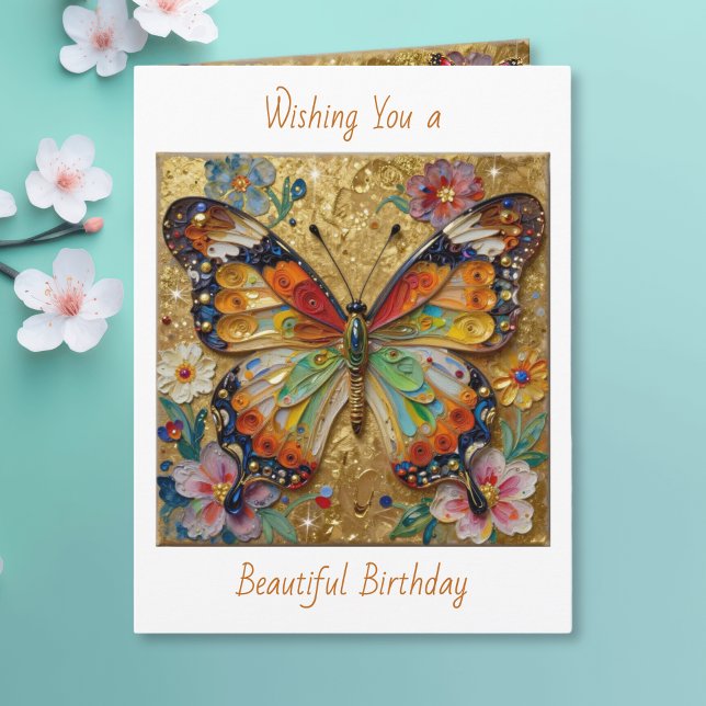 Beautiful Impasto Butterfly and Flowers Birthday Kort (Skapare uppladdad)