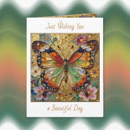 Beautiful Impasto Butterfly and Flowers Blank Kort