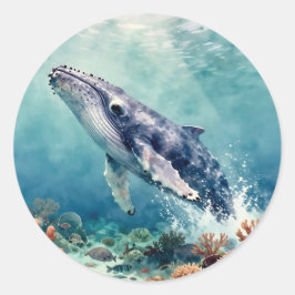 Beautiful Impasto Whale Oceanic Illustration Runt Klistermärke