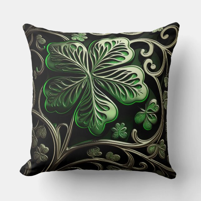 BEAUTIFUL INTRICATE GRÖNT IRISH SHAMROCKS KUDDE (Framsida)