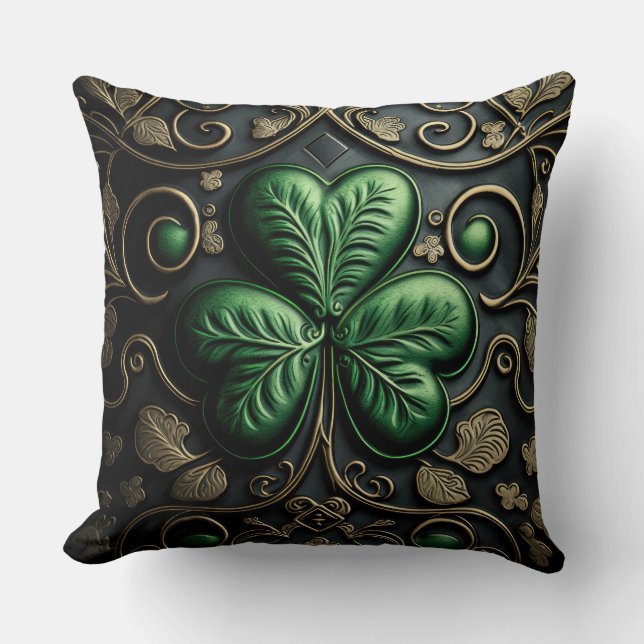 BEAUTIFUL INTRICATE GRÖNT IRISH SHAMROCKS KUDDE (Framsida)