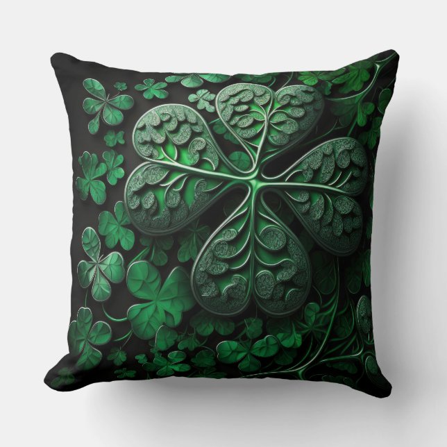 BEAUTIFUL INTRICATE GRÖNT IRISH SHAMROCKS KUDDE (Framsida)
