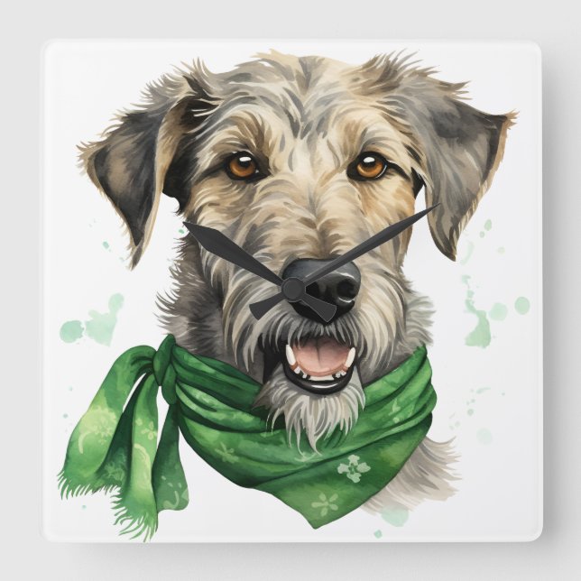 BEAUTIFUL IRISH WOLFHOUND HUND FYRKANTIG KLOCKA (Framsida)