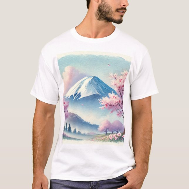 Beautiful Japan Fuji and Cherry Blossom T-Shirt (Framsida)