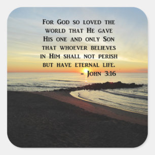 BEAUTIFUL JOHN 3:16 SCRIPTURE SUNRISE FOTO FYRKANTIGT KLISTERMÄRKE