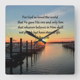 BEAUTIFUL JOHN 3:16 SUNSET PHOTO DESIGN FYRKANTIG KLOCKA