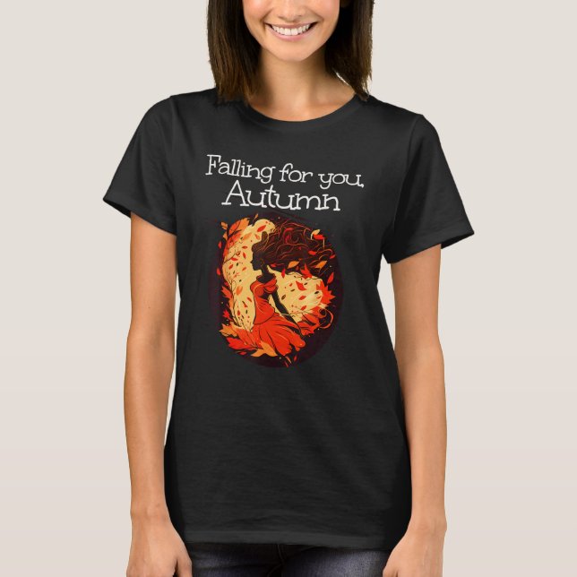 Beautiful Leaves Lady falling for Autumn T Shirt (Framsida)