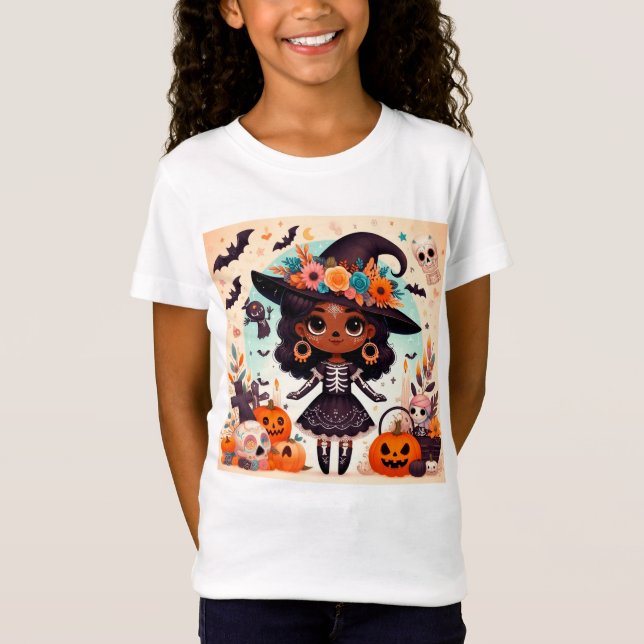 Beautiful little witch halloween party t shirt (Framsida)