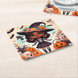 Beautiful little witch halloween party underlägg papper kvadrat