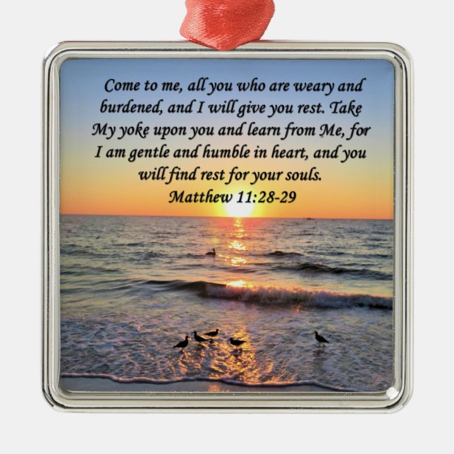 BEAUTIFUL MATTHEW 11:28 SUNRISE FOTO DESIGN JULGRANSPRYDNAD METALL (Framsidan)