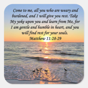 BEAUTIFUL MATTHEW 11:28 SUNRISE PHOTO DESIGN FYRKANTIGT KLISTERMÄRKE