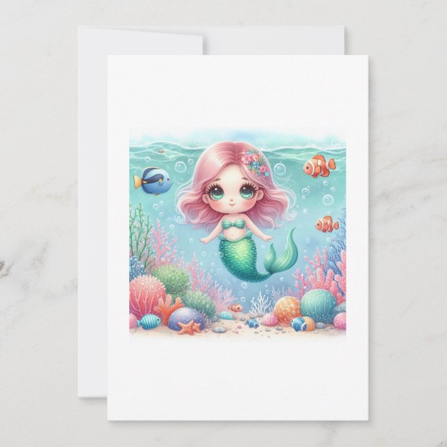 beautiful mermaid kawaii inbjudningar (Framsida)