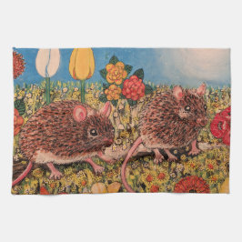 Beautiful mice with flowers Kitchen Towel Kökshandduk