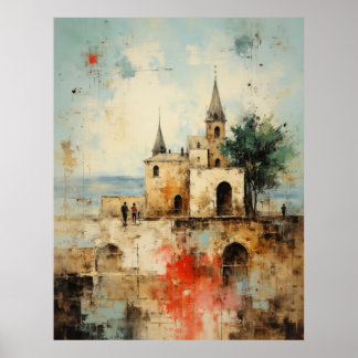 Beautiful Modern Abstract  old small town painting Poster