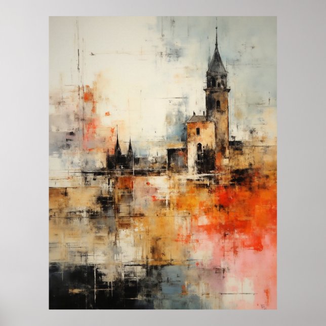 Beautiful Modern Abstract  old small town painting Poster (Framsidan)