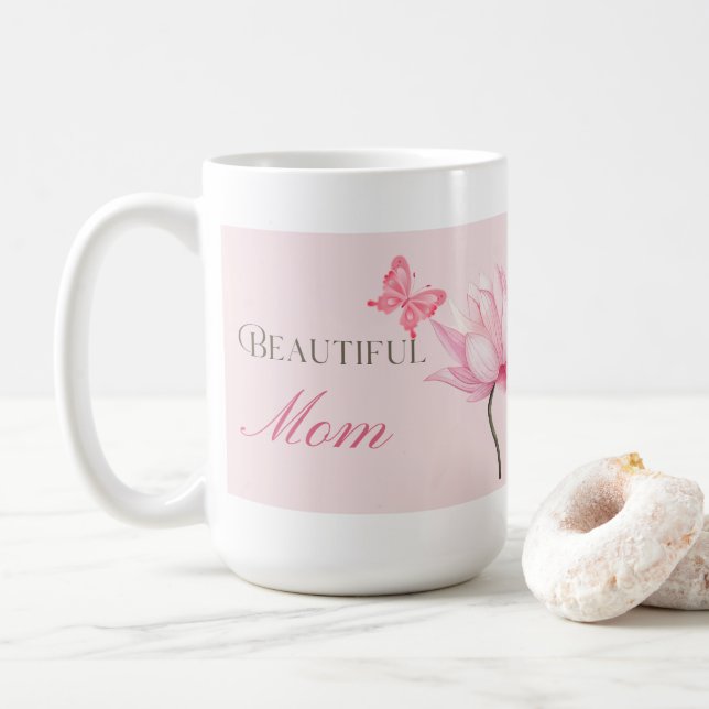 Beautiful Mom Mug with Butterfly and Flower Kaffemugg (Med munk)