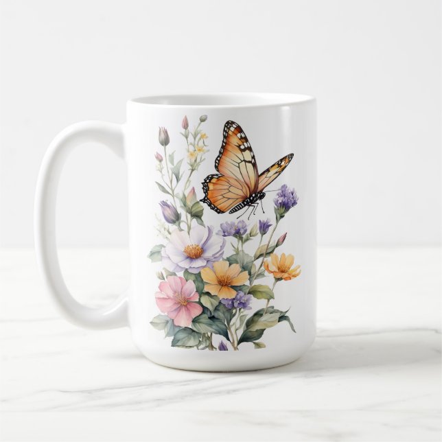 Beautiful Monarch Butterfly Watercolor Kaffemugg (Vänster)