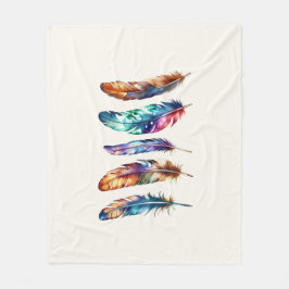 Beautiful Multicolor Boho Feathers - Cozy Graphic Fleecefilt