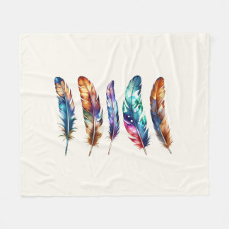 Beautiful Multicolor Boho Feathers - Cozy Graphic Fleecefilt