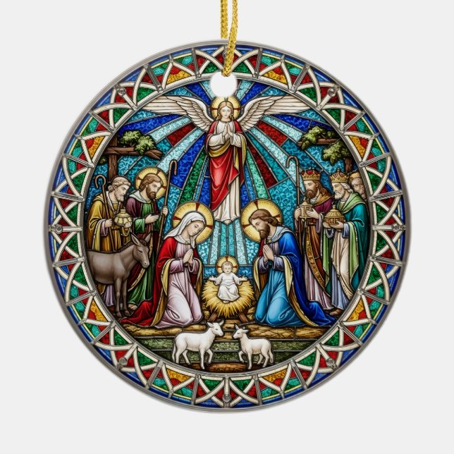 Beautiful Nativity Scene Holy Family Angel Julgransprydnad Keramik (Framsidan)