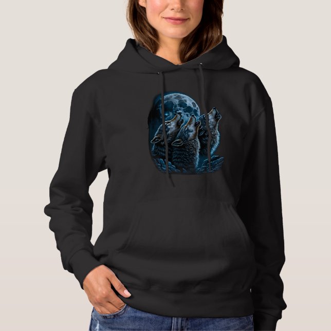 Beautiful Night Time Wolf Howling At Moon T Shirt (Framsida)