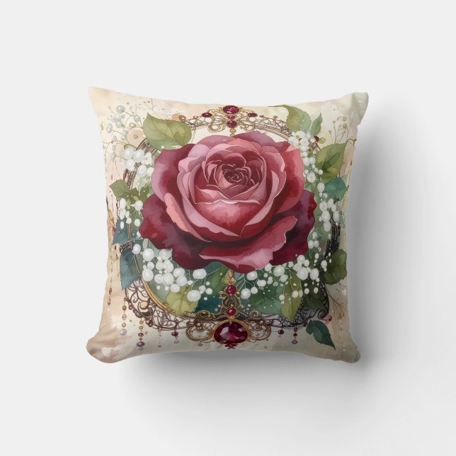 Beautiful Nostalgic Romantic Red Rose Victorian Kudde (Framsida)