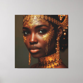Beautiful Nubian Goddess in Gold Canvastryck
