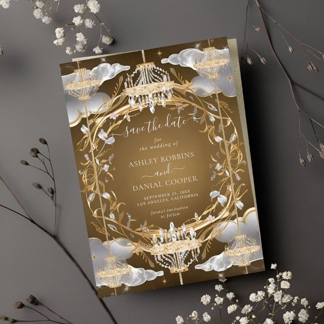 Beautiful Opulent Gold and Crystals Save The Date Inbjudningar (Skapare uppladdad)
