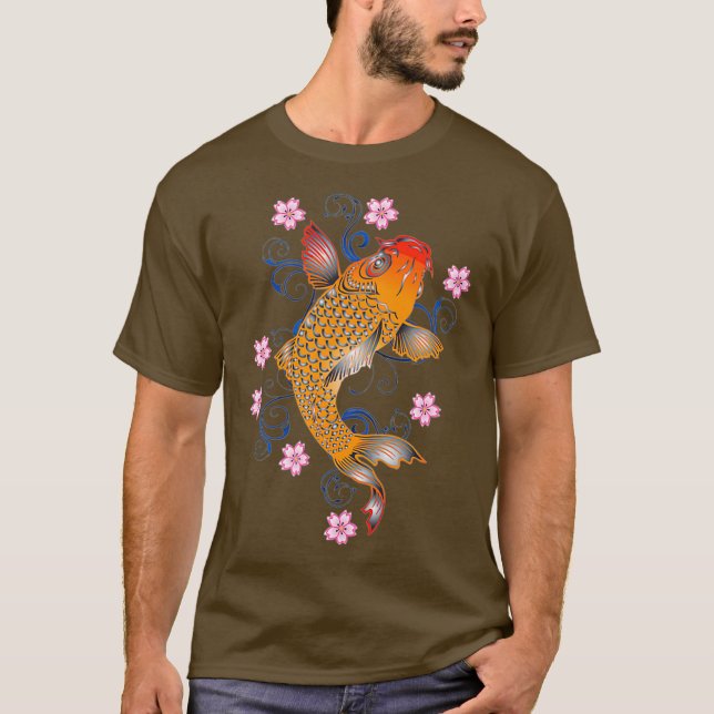 Beautiful Orange Koi Fish Japanese Style T Shirt (Framsida)