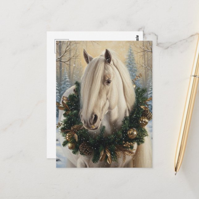 Beautiful Palomino Horse Christmas Vykort (Fram/Back In Situ)