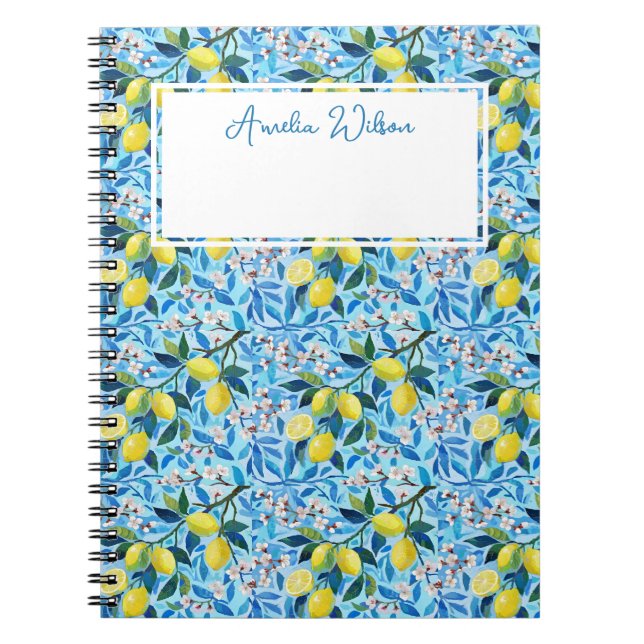 Beautiful Pattern of Vibrant Lemons Personalized Anteckningsbok (Framsidan)