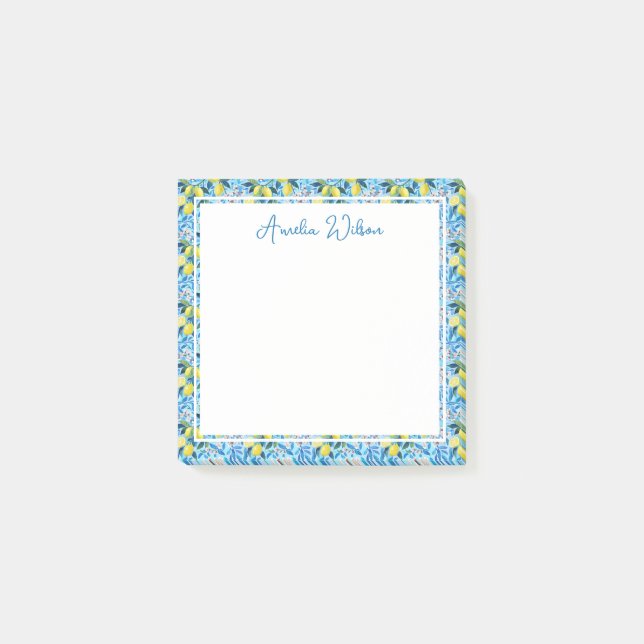 Beautiful Pattern of Vibrant Lemons Personalized Post-it Block (Framsida)