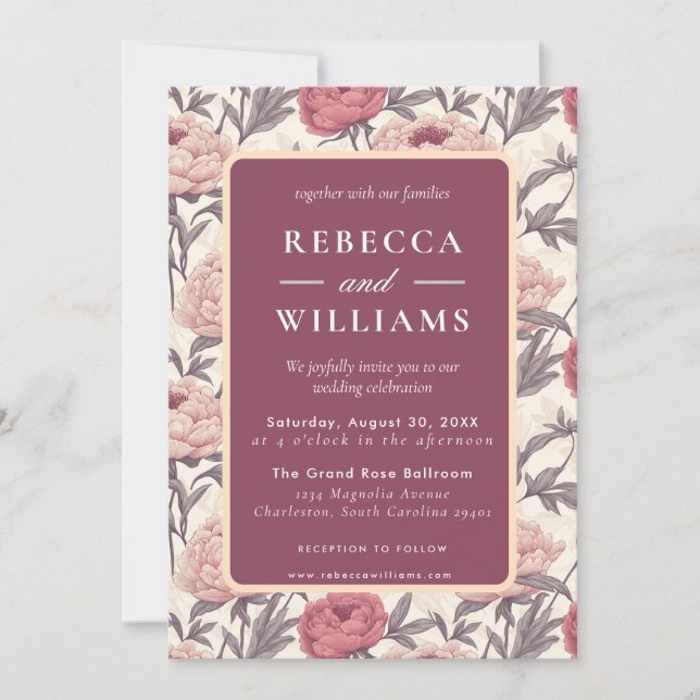 Beautiful  Peonies Spring Wedding Invitation Inbjudningar (Framsida)