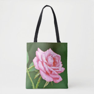 Beautiful Pink Rose Art Tote Bag Tygkasse