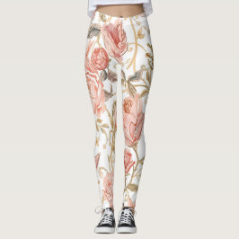 Beautiful Pink Roses ,Gold , Luxury elegant Leggings