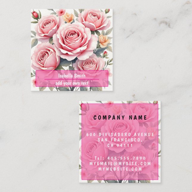 Beautiful Pink Roses Luxury Trendy Collection Fyrkantigt Visitkort (Fram/baksida)