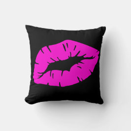 Beautiful Playful Pink Lipstick Kiss Isolated Kudde