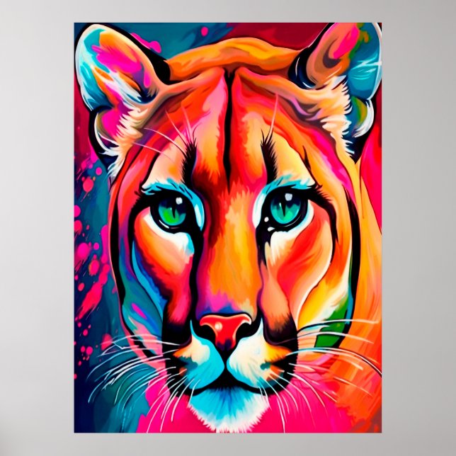 Beautiful Puma Portrait colorful Poster (Framsidan)