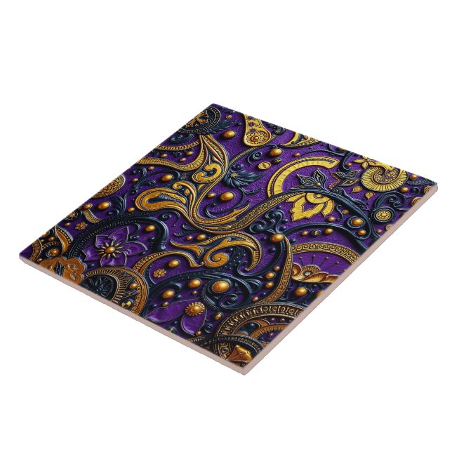 Beautiful Purple Black Gold Floral Abstract Kakelplatta (Sidan)