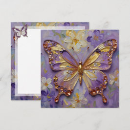 Beautiful Purple Butterfly and Flowers Blank Kort