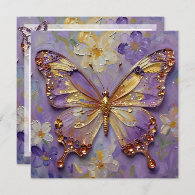 Beautiful Purple Butterfly and Flowers Blank Kort (Fram/baksida)