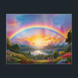 Beautiful Rainbow and Lake  Vykort<br><div class="desc">A beautiful rainbow arcs over a lake at sunset,  with a wildflower meadow in the foreground,  on this beautiful postcard.</div>