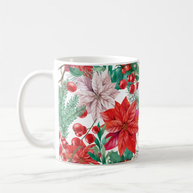 Beautiful red and white Christmas poinsettia Kaffemugg (Vänster)