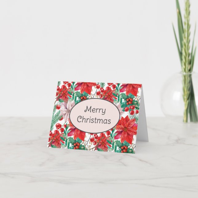 Beautiful red and white Christmas poinsettia Kort (Framsida)