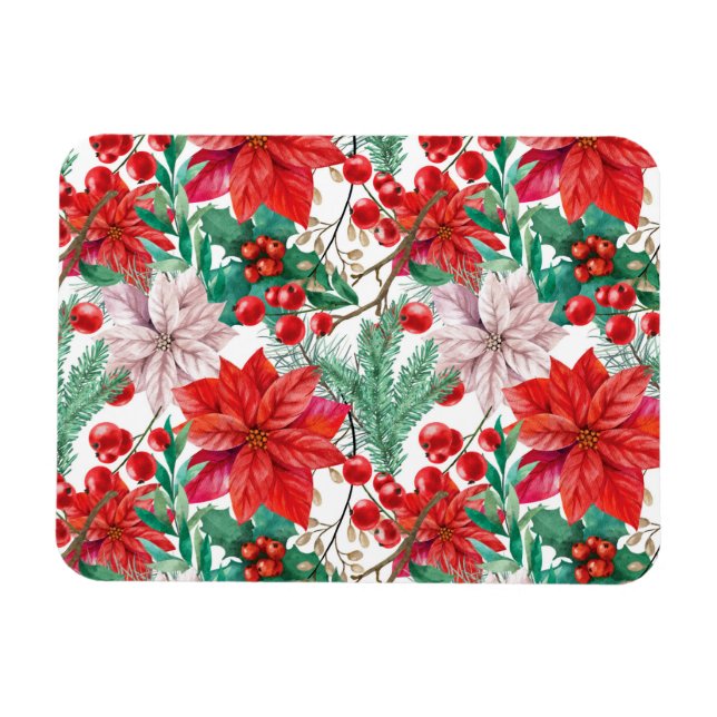 Beautiful red and white Christmas poinsettia Magnet (Horisontell)